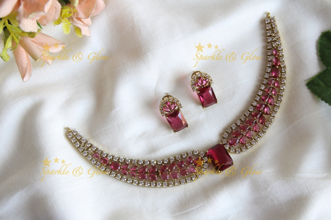 Stunning Victorian AD Waterdrop design Collar necklace-Pink