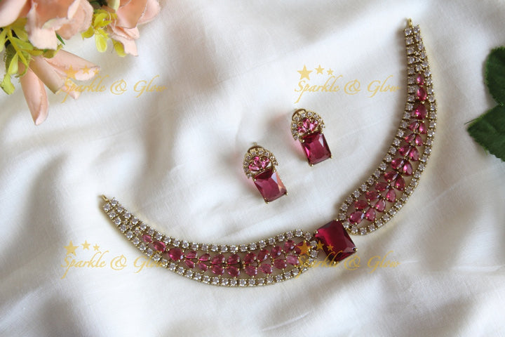 Stunning Victorian AD Waterdrop design Collar necklace-Pink