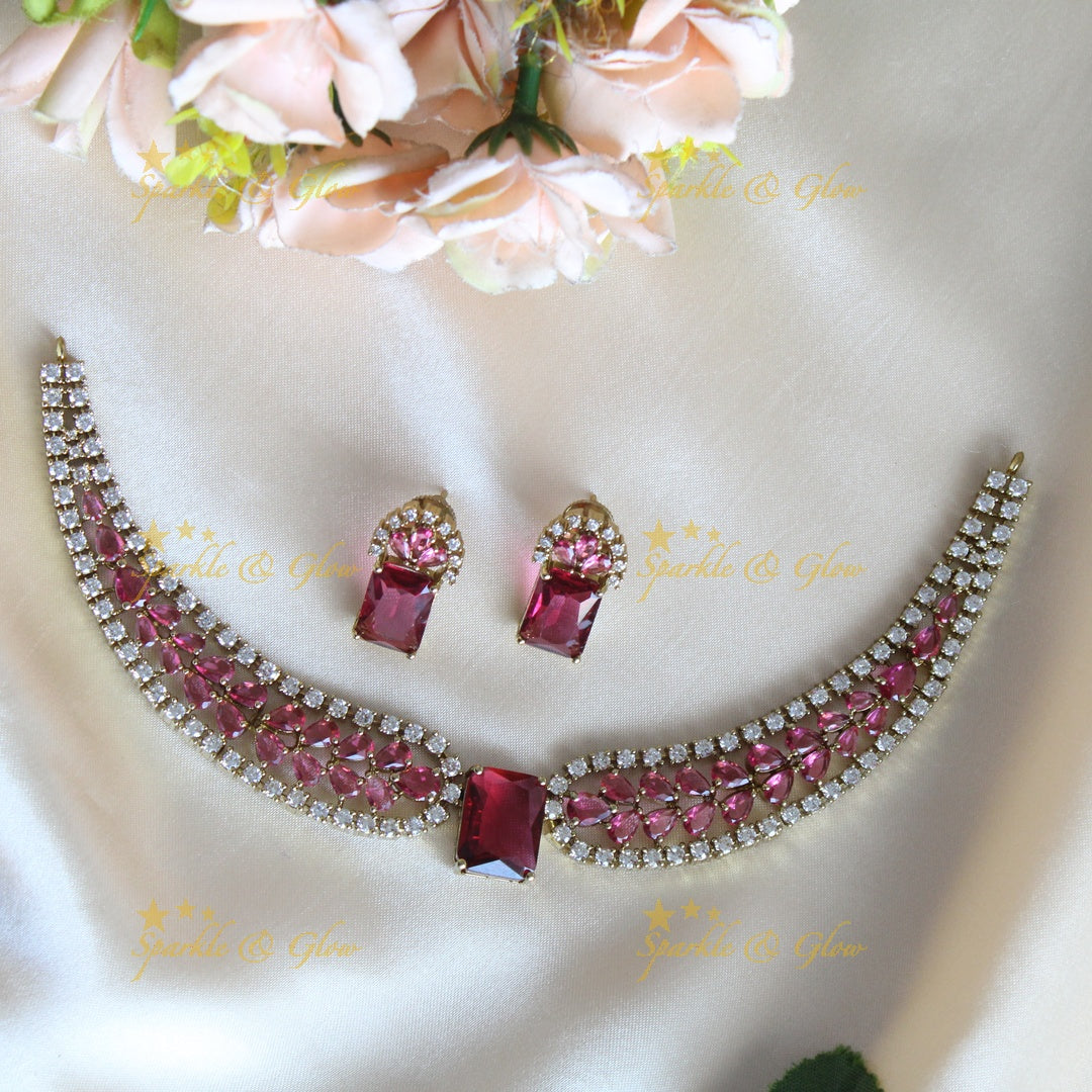 Stunning Victorian AD Waterdrop design Collar necklace-Pink