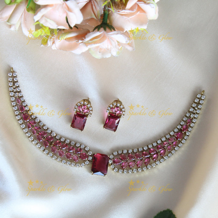 Stunning Victorian AD Waterdrop design Collar necklace-Pink