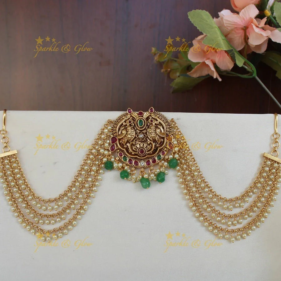 Stunning peacock design multi colour Jada billa with pearl maatil - Sparkle and Glow