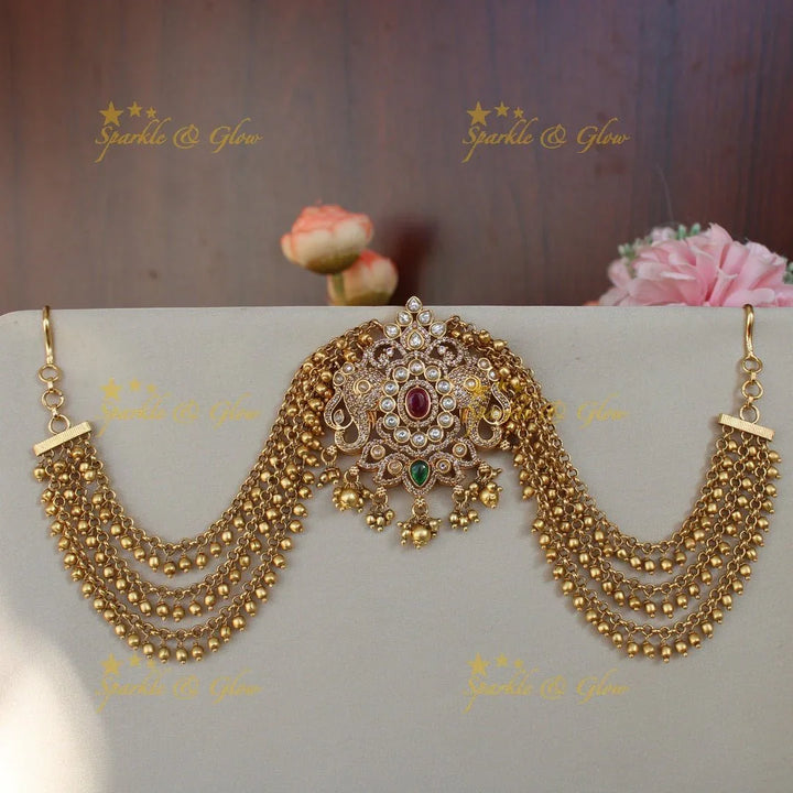 Beautiful elephant design Pink stone jada billa with gold maatil - Sparkle and Glow