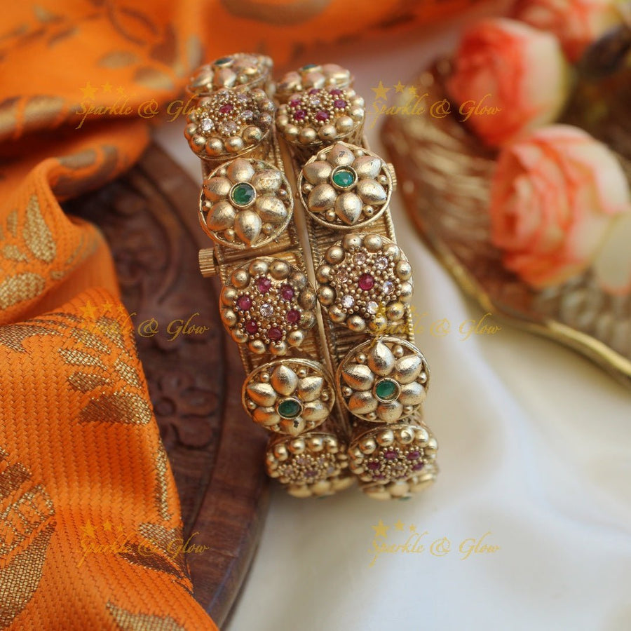 Elegant flower design multi colour screw type bangles - 2.4 - Sparkle and Glow - 