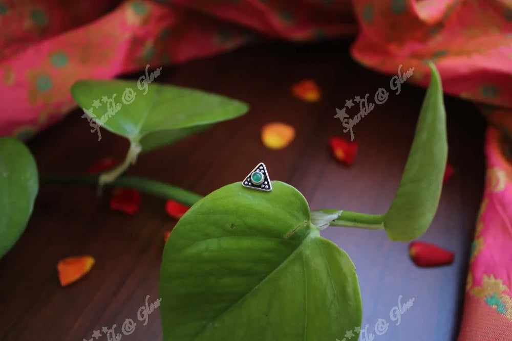 Sterling silver semi precious stone pierced nose pin - Pearl - Sparkle and Glow