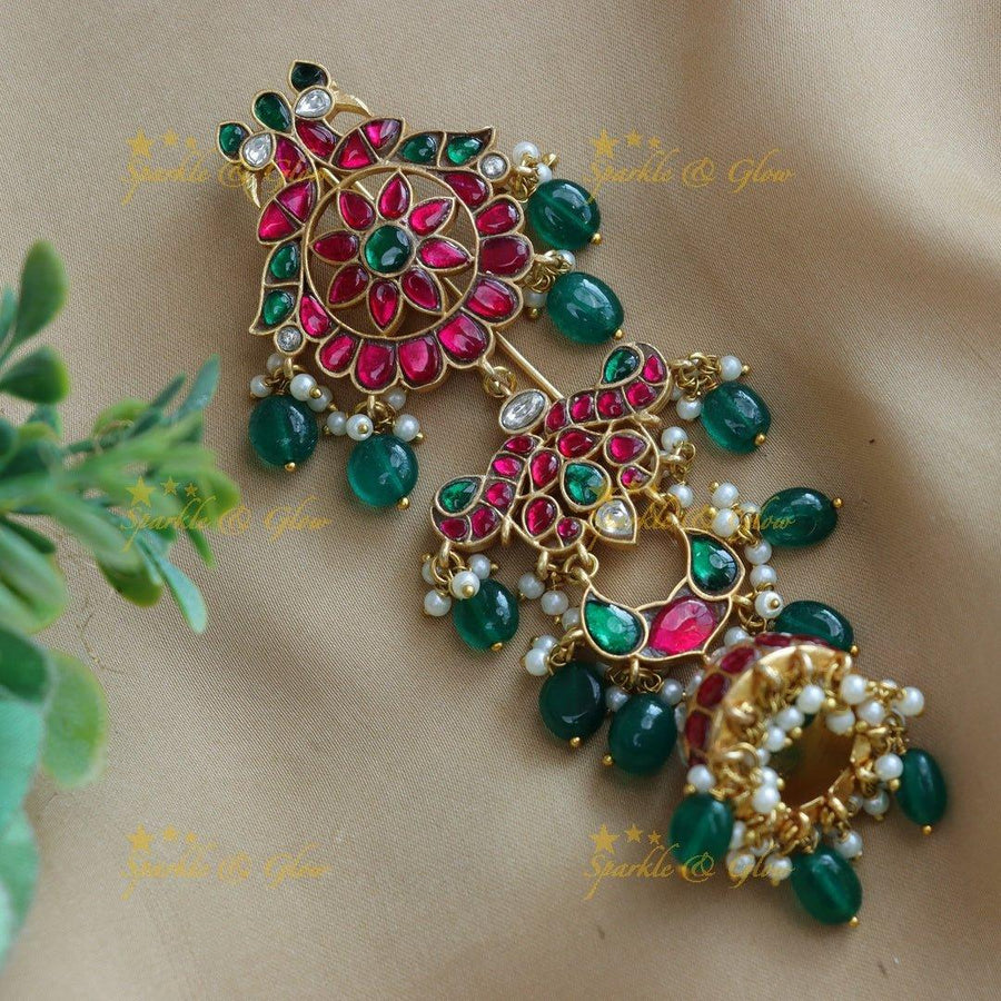 Stunning Dual tone Peacock carved Jadau Kundan Sunflower Hairpin - Sparkle and Glow
