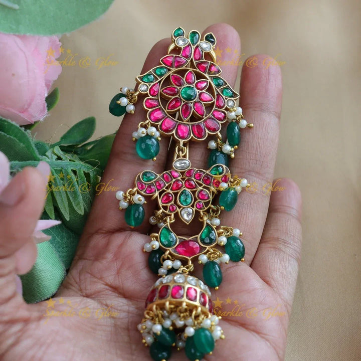 Stunning Dual tone Peacock carved Jadau Kundan Sunflower Hairpin - Sparkle and Glow