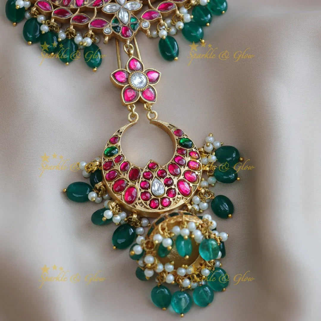 Stunning Dual tone Peacock Floral carved Jadau Kundan hairpin - Sparkle and Glow