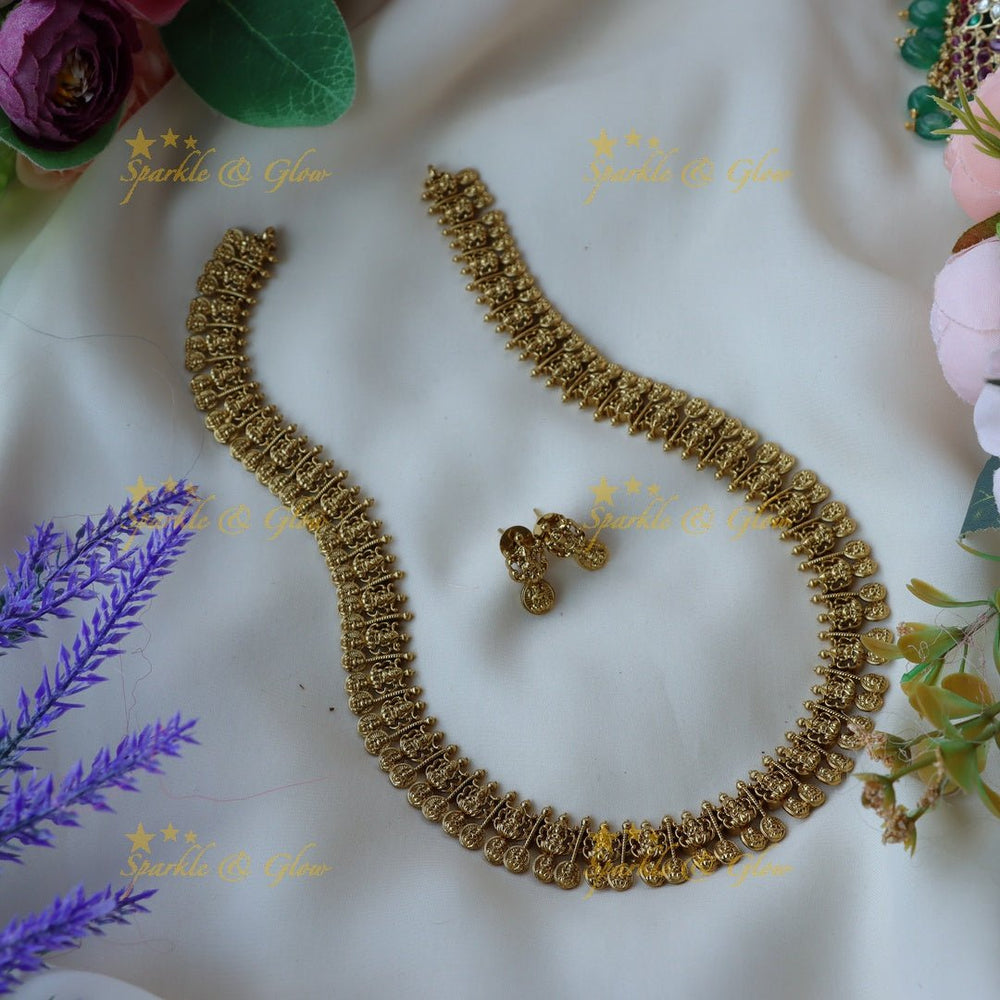 Beautiful Lakshmi necklace with studs - Sparkle and Glow - Back Thread - 