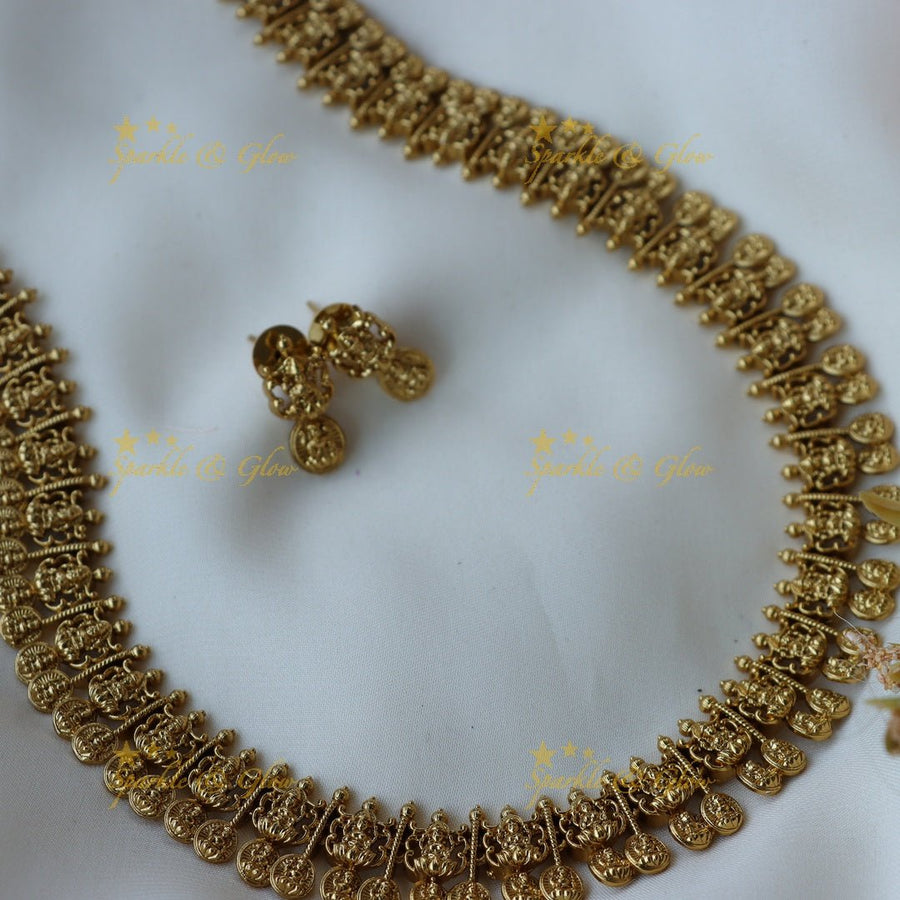 Beautiful Lakshmi necklace with studs - Sparkle and Glow - Back Thread - 