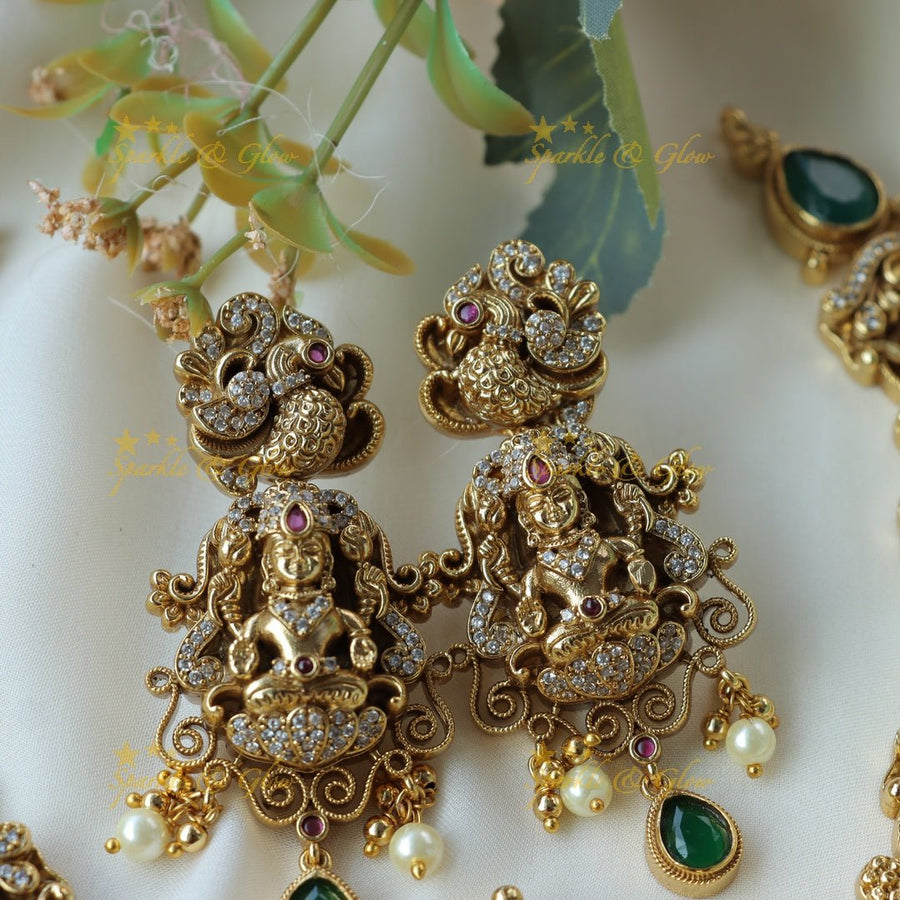 Beautiful lakshmi and dancing peacock short necklace - Sparkle and Glow - Back Thread - 