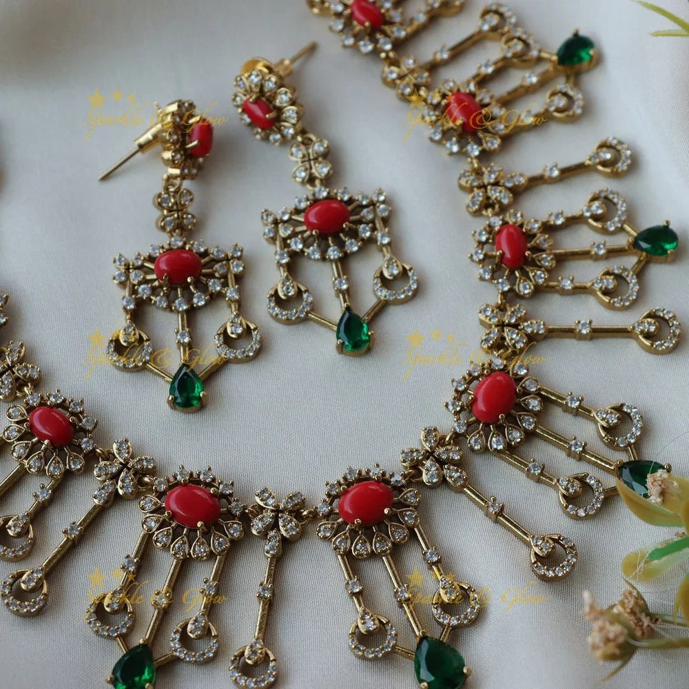 Beautiful floral CZ stones short necklace - Sparkle and Glow