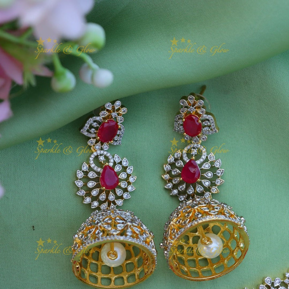 Beautiful Ruby Floral design American diamond short necklace - Ruby - Sparkle and Glow - 
