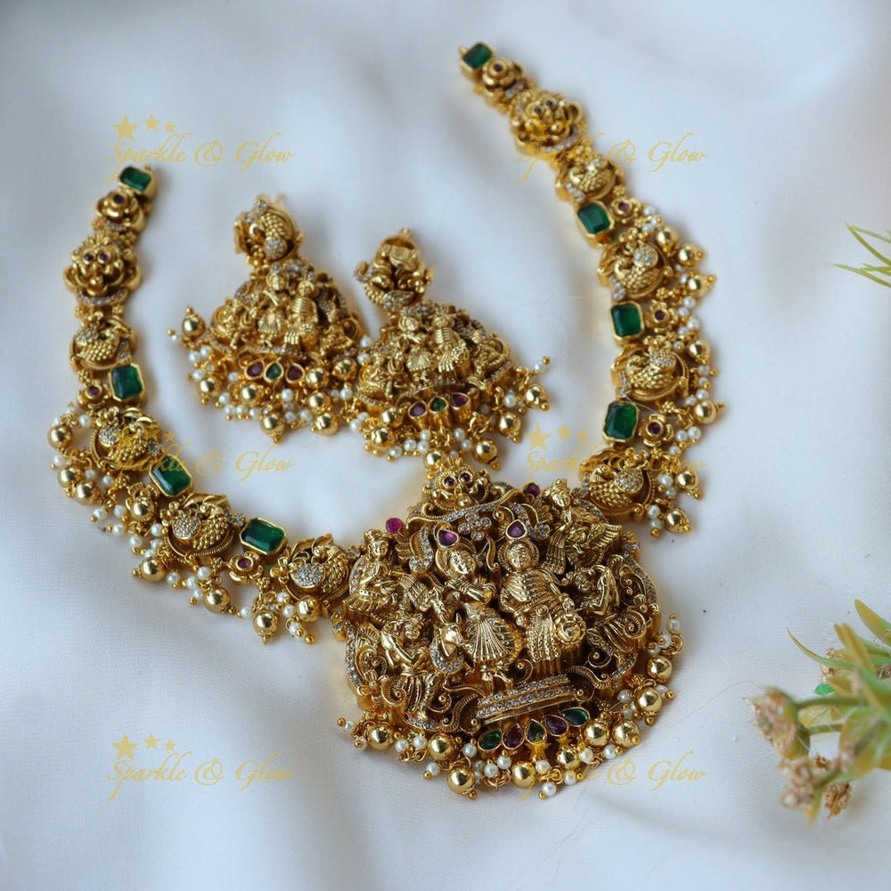 Beautiful Radha krishna design short necklace - Sparkle and Glow - Back Thread - 