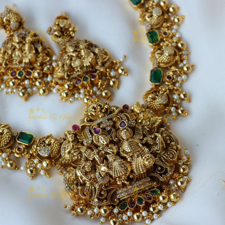 Beautiful Radha krishna design short necklace - Sparkle and Glow - Back Thread - 