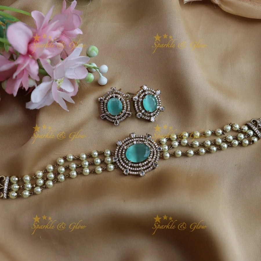 Pretty blue stone high neck choker - Sparkle and Glow