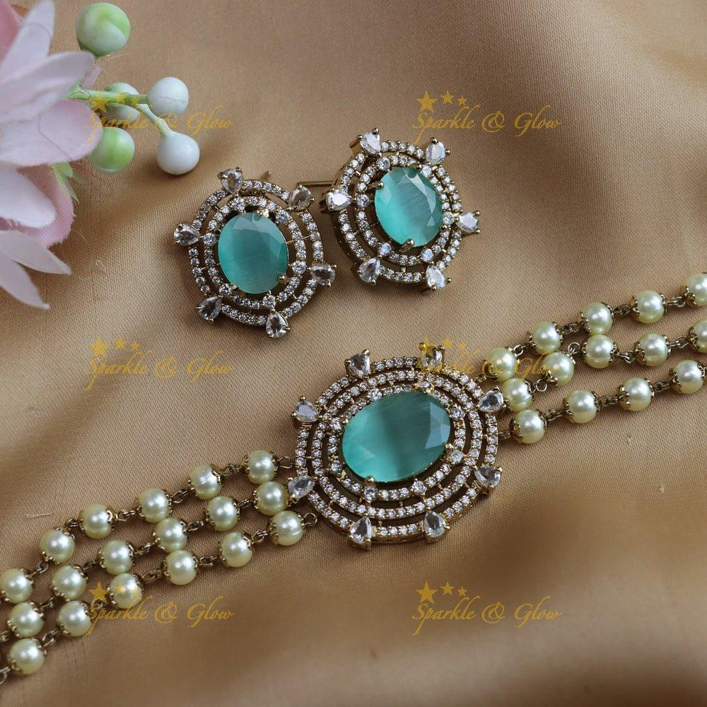 Pretty blue stone high neck choker - Sparkle and Glow