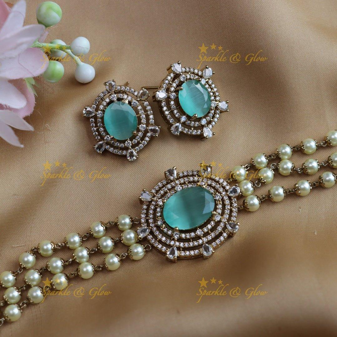 Pretty blue stone high neck choker - Sparkle and Glow