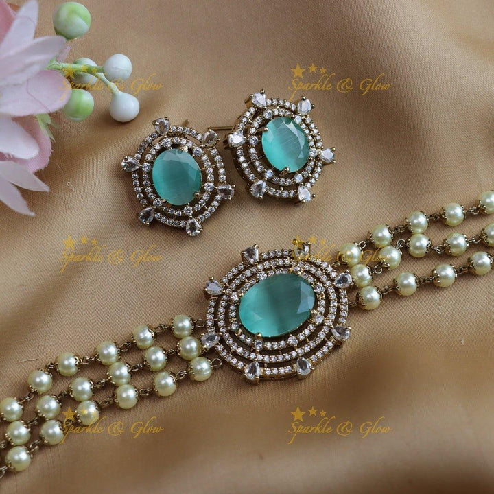 Pretty blue stone high neck choker - Sparkle and Glow
