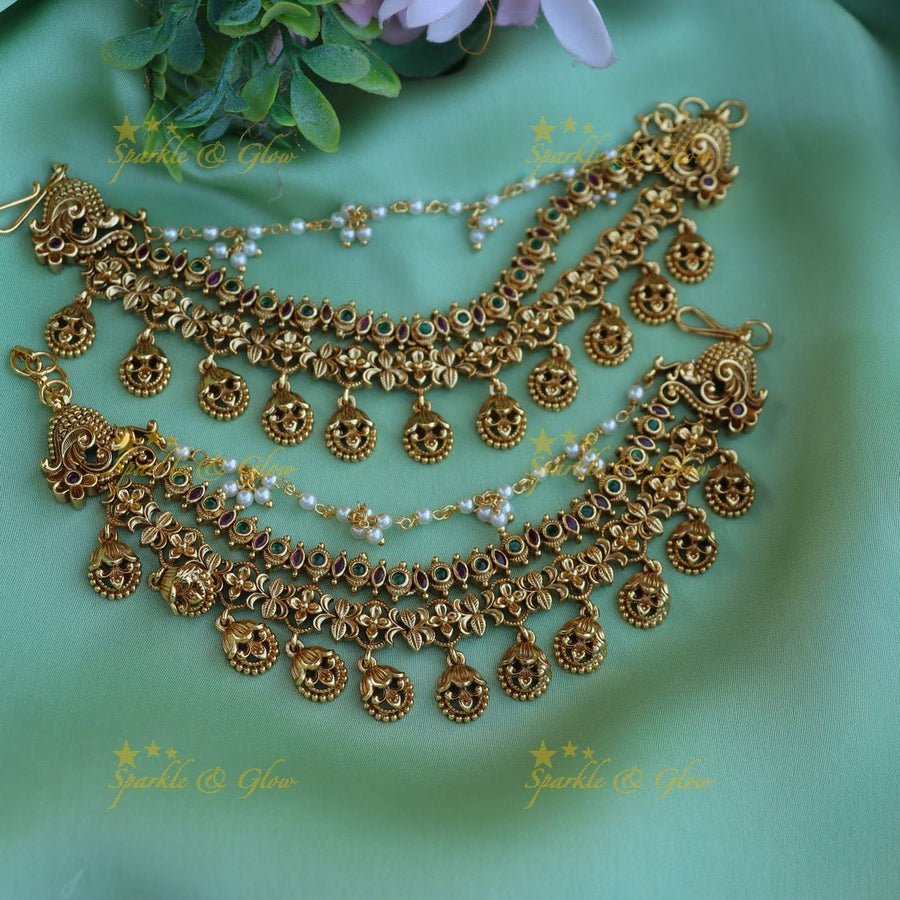 Stunning leaf,floral and pearl design three layer earchain - Sparkle and Glow - 