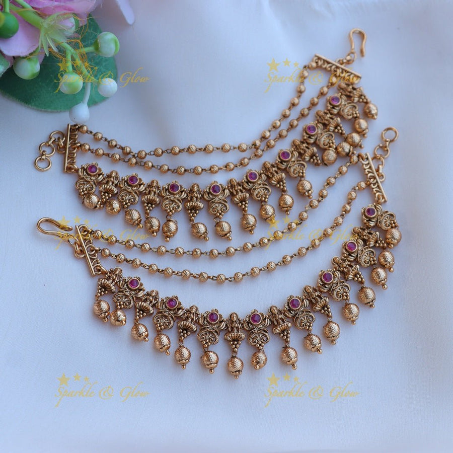 Gorgeous lakshmi and golden beads earchain - Sparkle and Glow - 