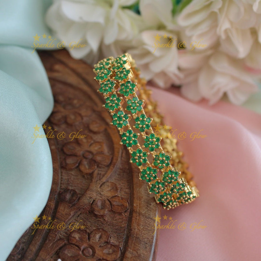 Pretty floral design Green stone bangles - 2.4 - Sparkle and Glow - 