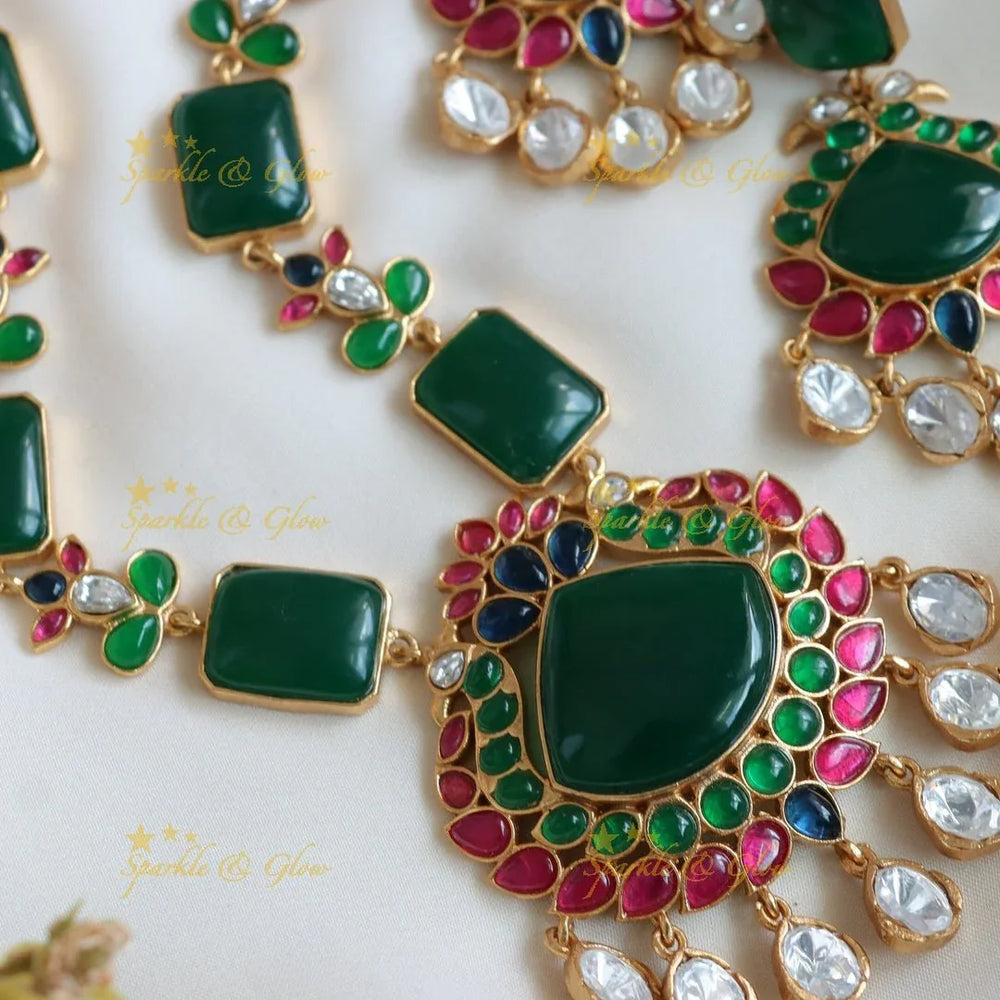 Stunning multi colour Jadau fusion with natural stones necklace - Sparkle and Glow
