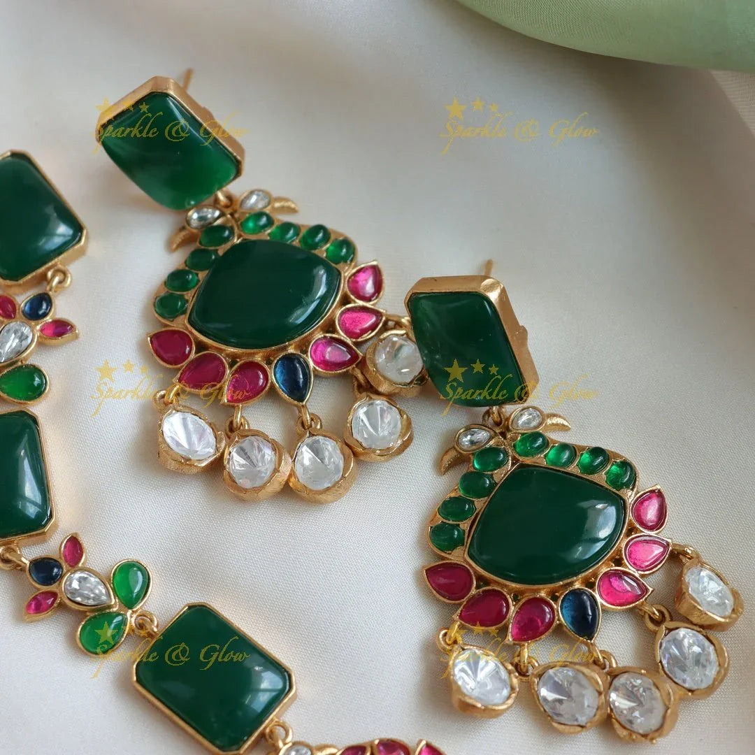 Stunning multi colour Jadau fusion with natural stones necklace - Sparkle and Glow
