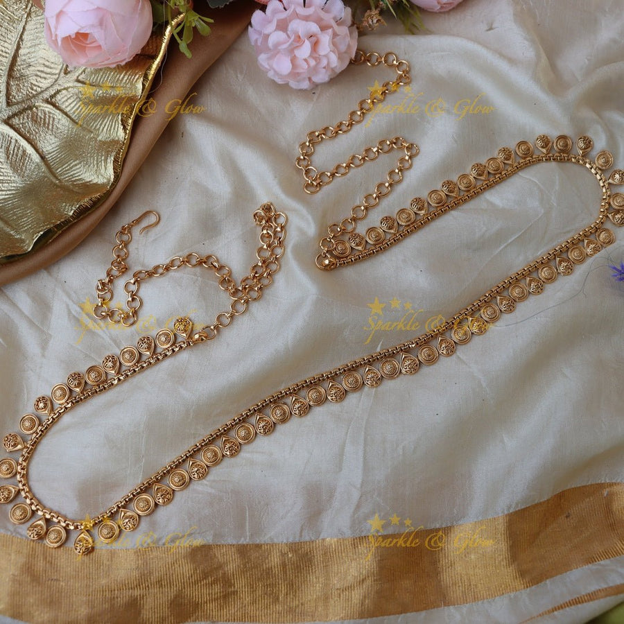 Elegant leaf and coin design hip chain - Sparkle and Glow - 