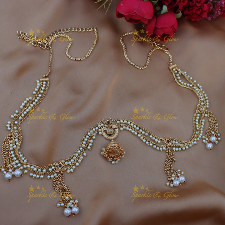 Gorgeous pearl and jumka design gold alike hip chain - White - Sparkle and Glow - Pink - 