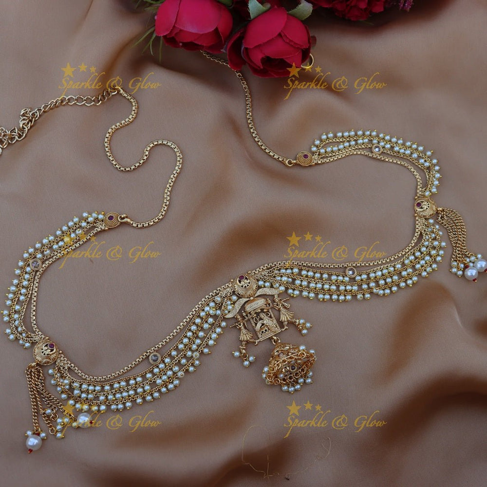 Gorgeous bridal procession gold alike hip chain - Pink - Sparkle and Glow - Pink - 