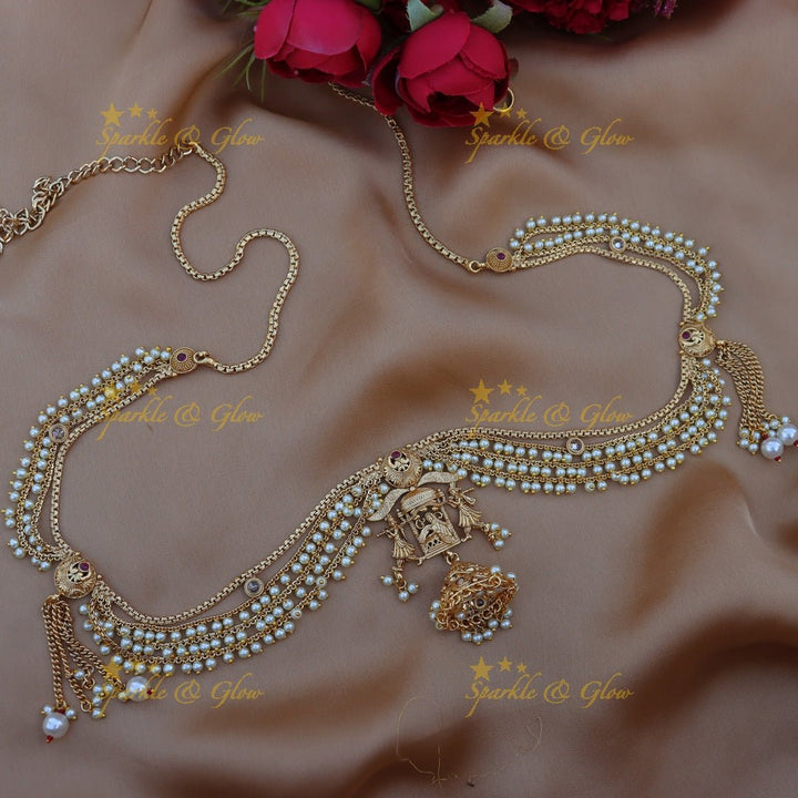 Gorgeous bridal procession gold alike hip chain - Pink - Sparkle and Glow - Pink - 