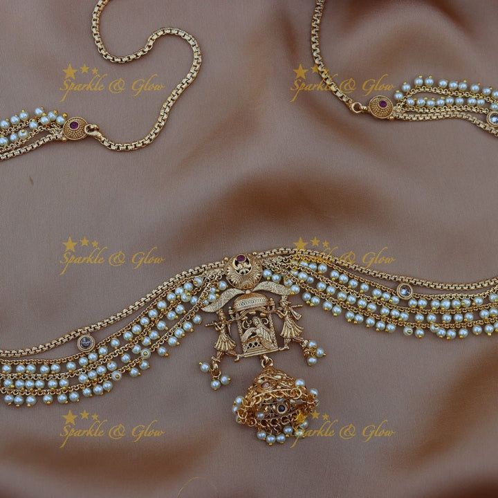 Gorgeous bridal procession gold alike hip chain - Pink - Sparkle and Glow - Pink - 