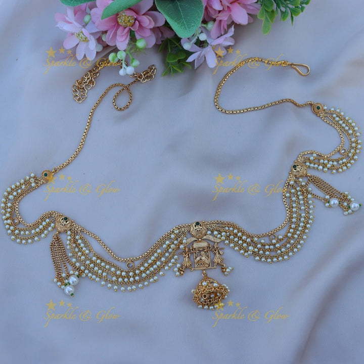 Gorgeous bridal procession gold alike hip chain - Pink - Sparkle and Glow - Green - 
