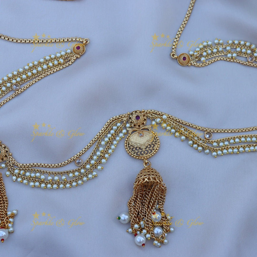 Beautiful floral and pearl gold alike hip chain - Sparkle and Glow - 