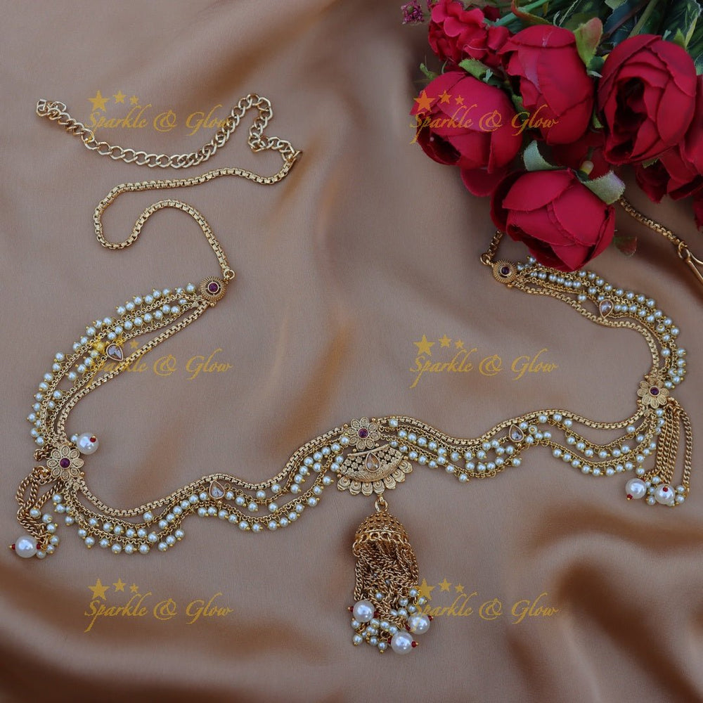 Elegant flower and jumka design hip chain - Sparkle and Glow - 