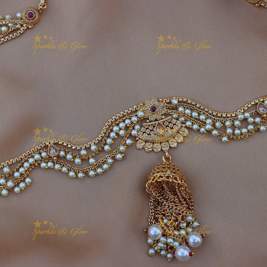 Elegant flower and jumka design hip chain - Sparkle and Glow - 