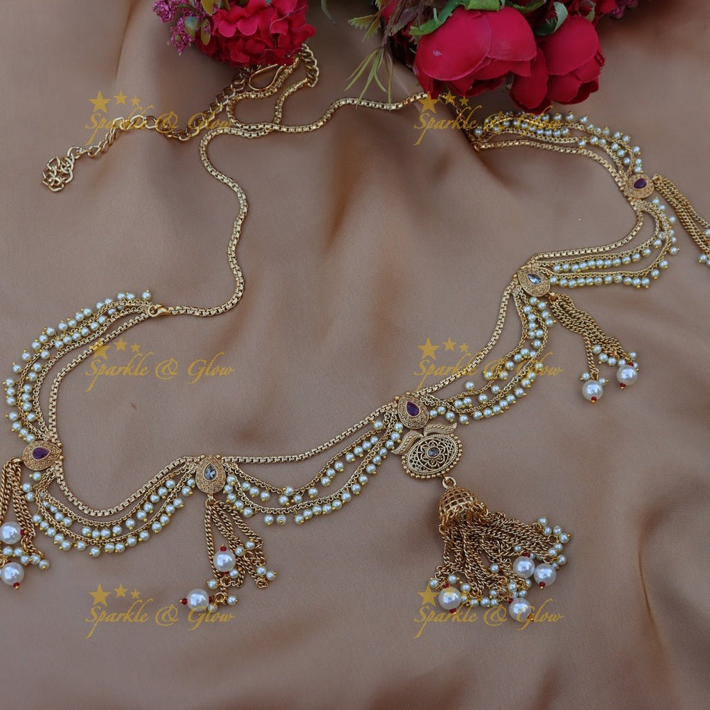 Stunning pearl and gold alike hip chain - White - Sparkle and Glow - Pink - 