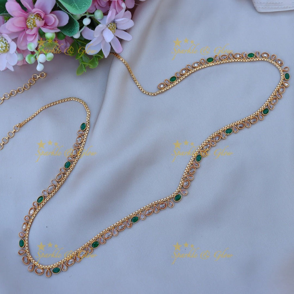 Pretty CZ stones thin hip chain - Green - Sparkle and Glow - Green - 