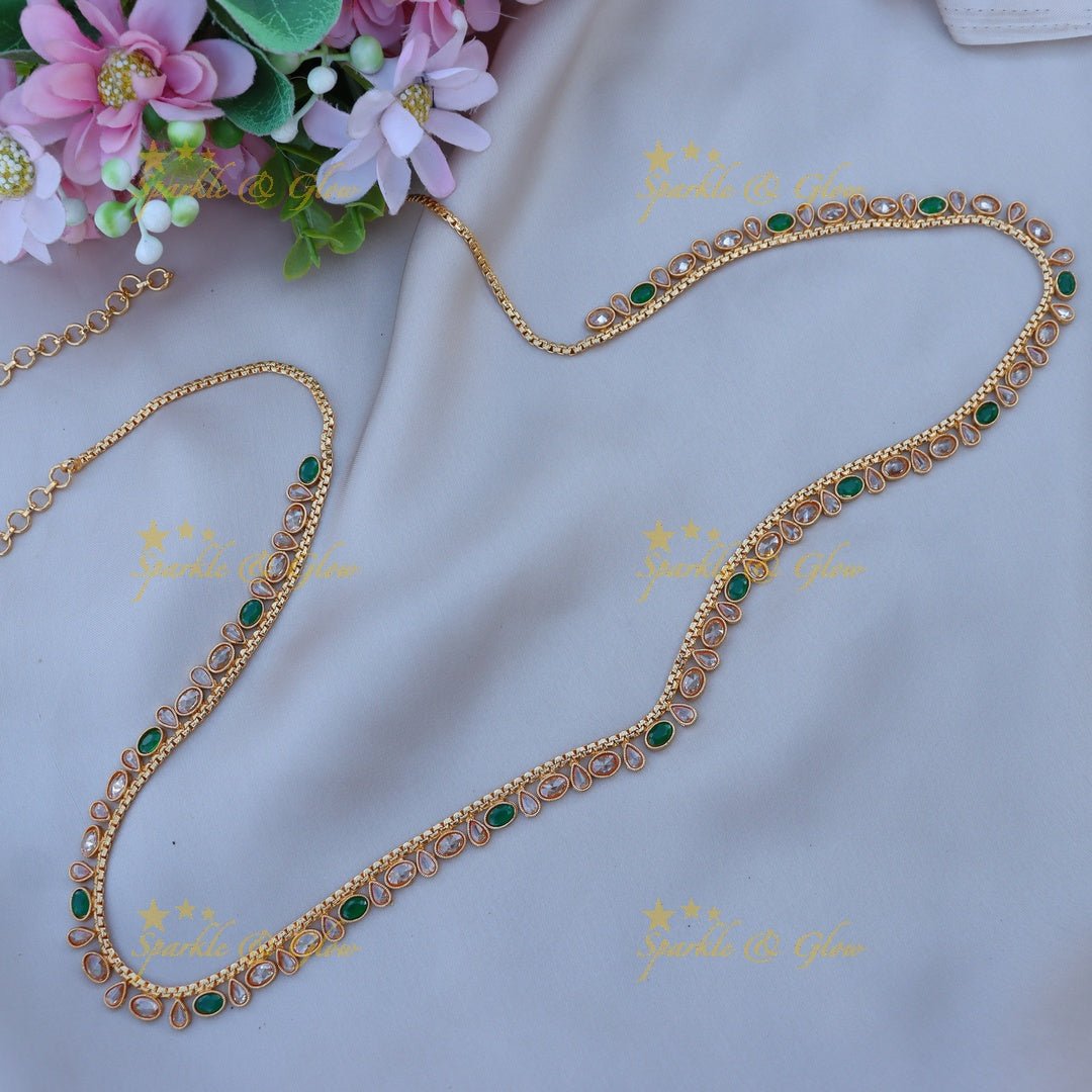 Pretty CZ stones thin hip chain - Green - Sparkle and Glow - Green - 