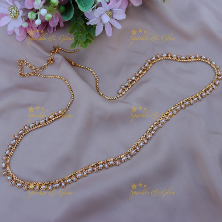Pretty CZ stones thin hip chain - Green - Sparkle and Glow - Pearl - 