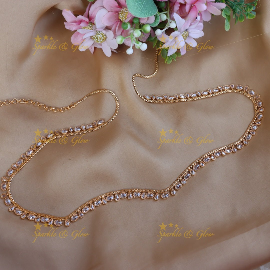 Pretty CZ stones thin hip chain - Green - Sparkle and Glow - Pink - 