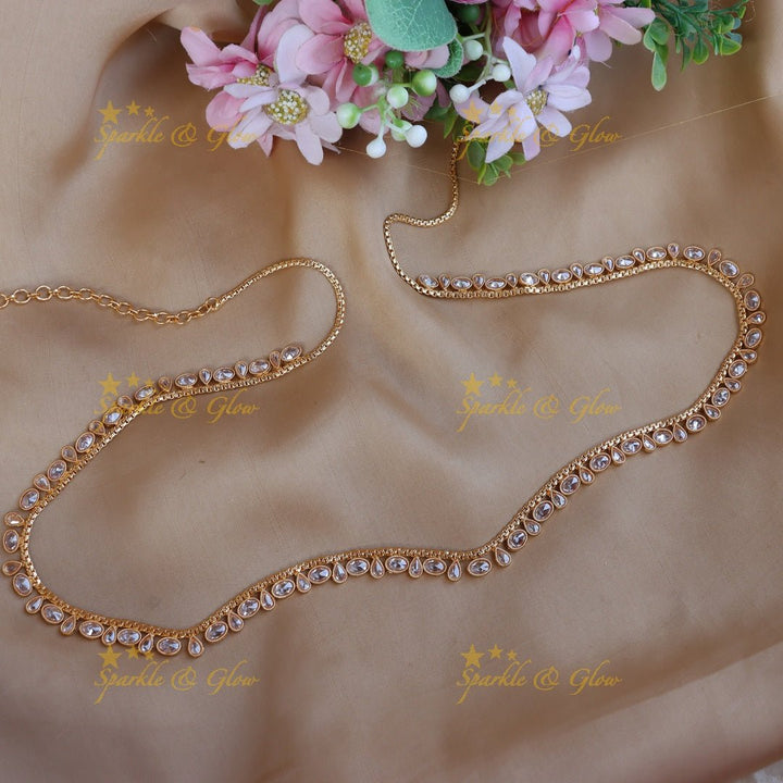 Pretty CZ stones thin hip chain - Green - Sparkle and Glow - Pink - 