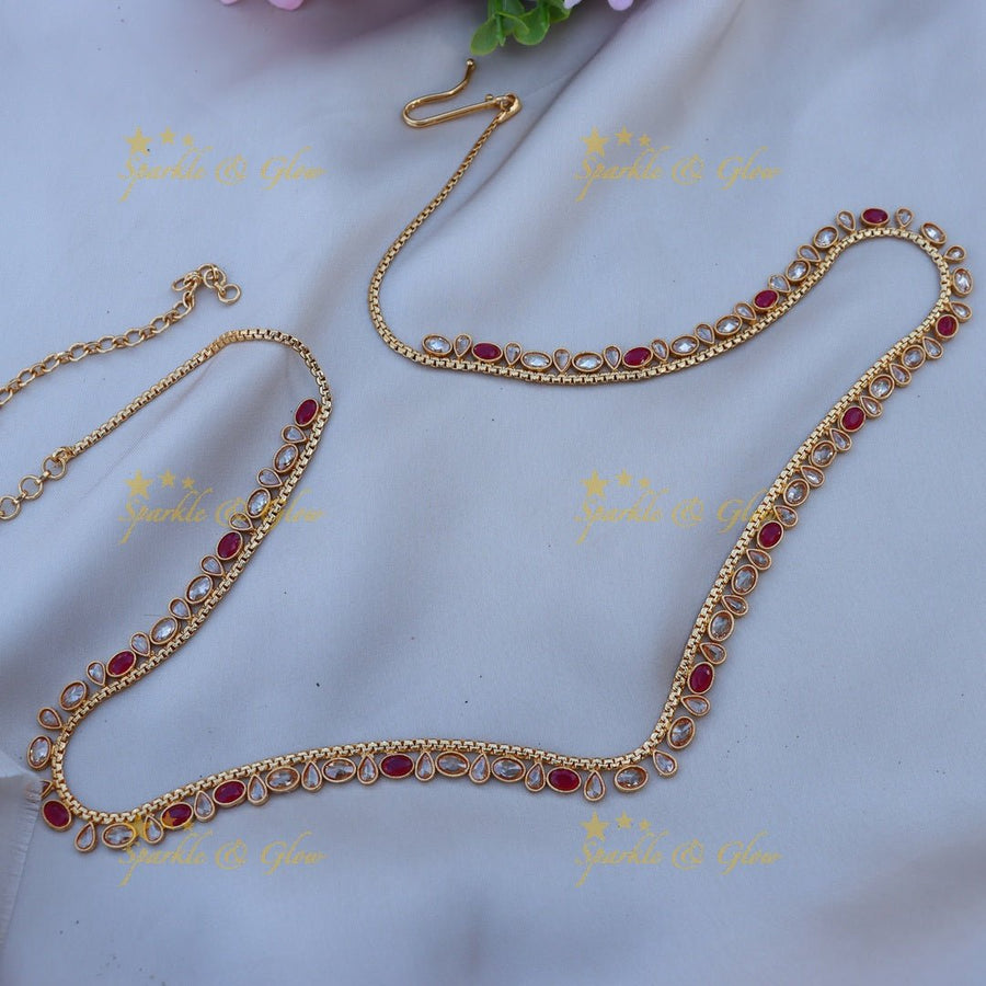 Pretty CZ stones thin hip chain - Green - Sparkle and Glow - White - 