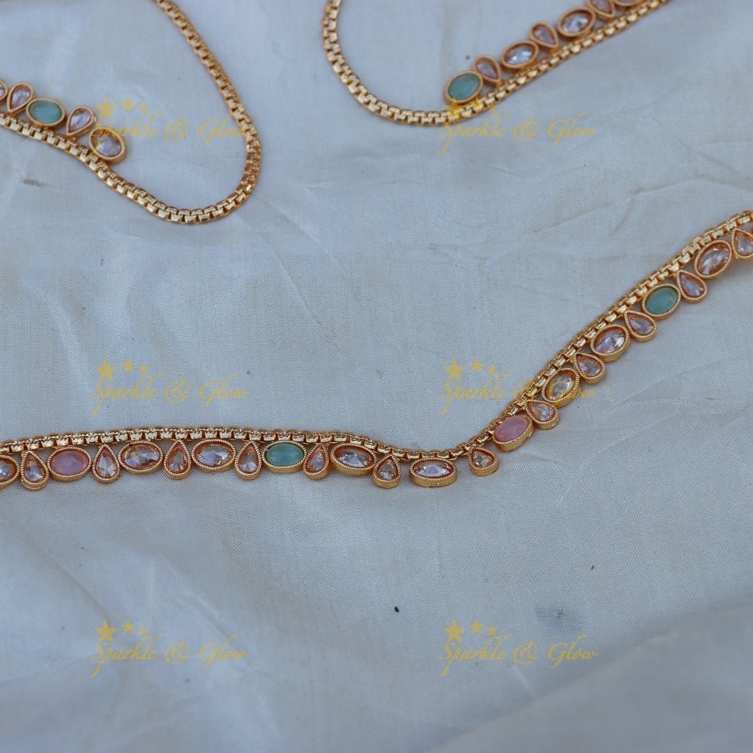 Pretty CZ stones thin hip chain - Green - Sparkle and Glow - Pearl - 