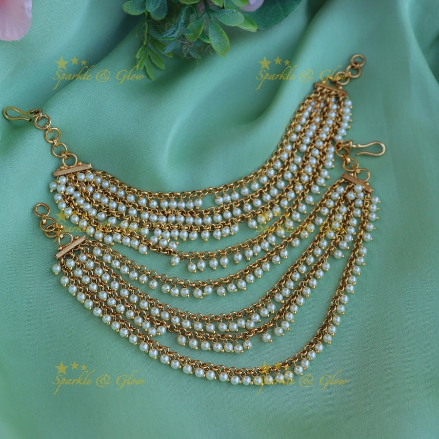 Beautiful four layer pearl earchain - Sparkle and Glow - 