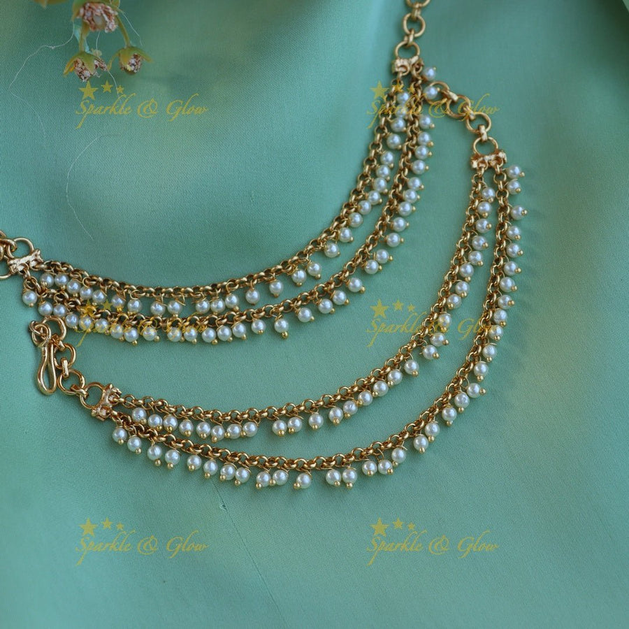 Beautiful two layer pearl earchain - Sparkle and Glow - 
