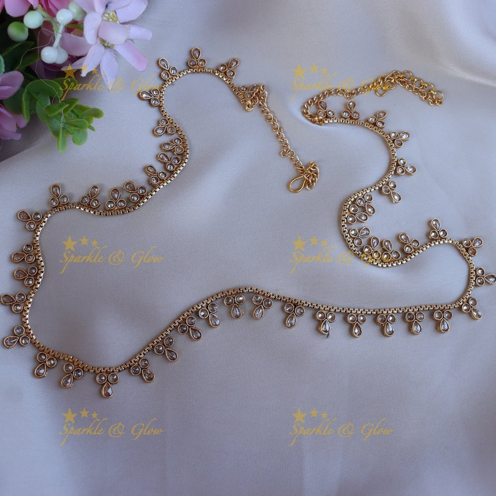 Beautiful CZ stones thin hip chain - White - Sparkle and Glow - White - 