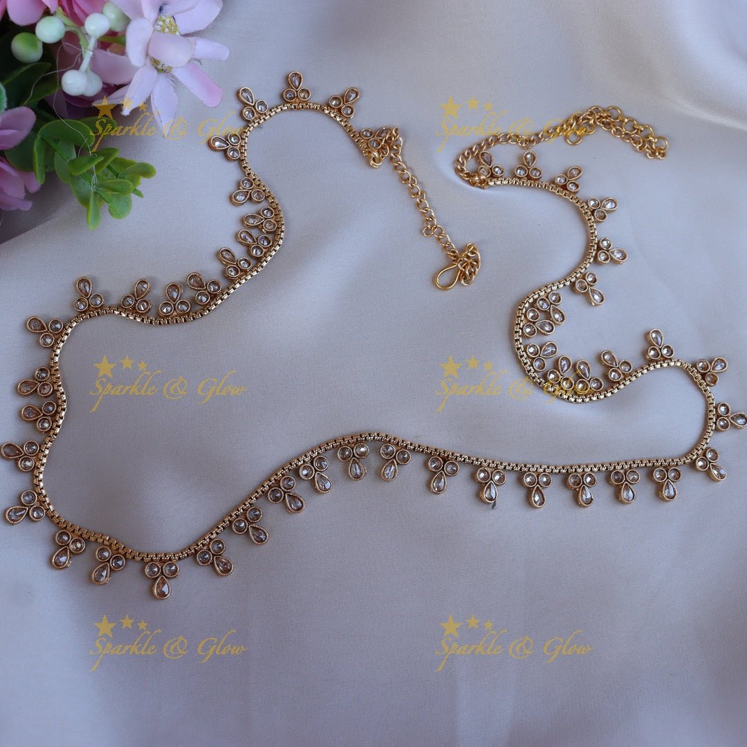 Beautiful CZ stones thin hip chain - White - Sparkle and Glow - White - 