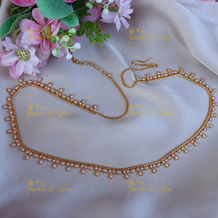 Stunning CZ stone thin hip chain - Pearl - Sparkle and Glow - Pearl - 
