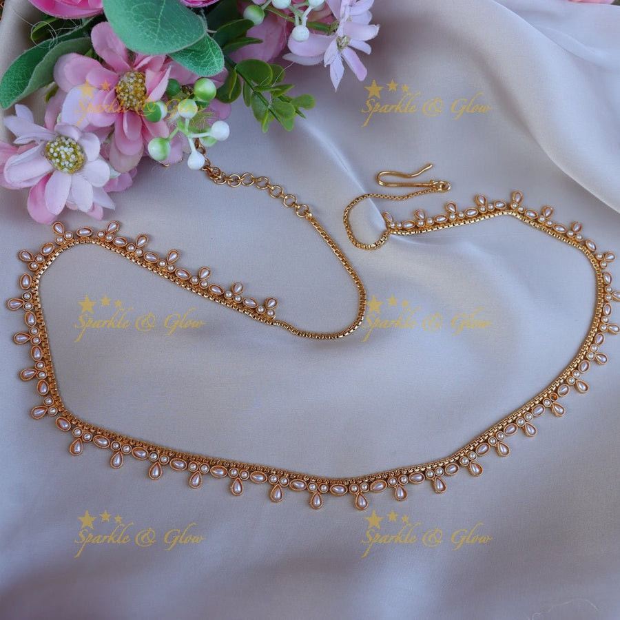 Stunning CZ stone thin hip chain - Pearl - Sparkle and Glow - Pearl - 